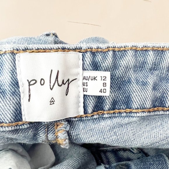 Polly Jeans Women 8 Blue Denim Button Fly High Rise Boyfriend Casual Bottoms - Picture 4 of 11